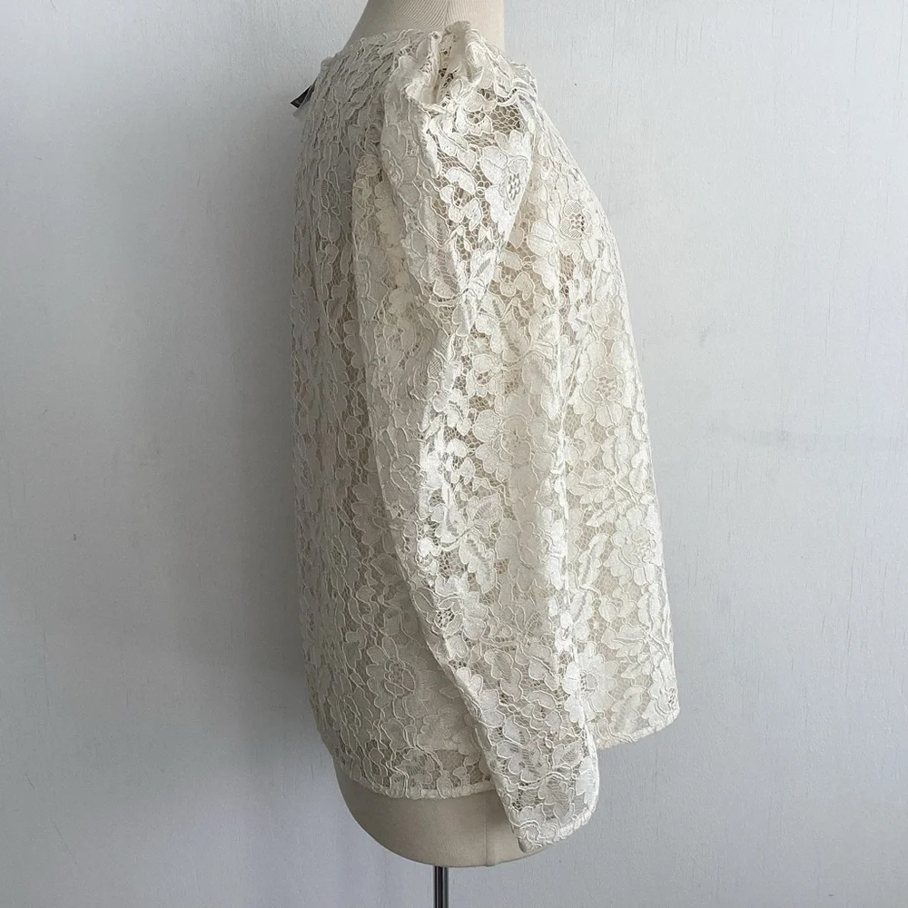 Express ivory lace whimsygoth, Victoriana, cottagecore puff sleeve blouse  M NWT - Picture 5 of 10